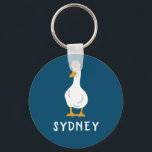 Personalised White Duck Illustration Navy Blue Key Ring<br><div class="desc">Create a cute small gift for fans of ducks with this personalised keychain. The round,  navy blue keychain features an illustration of a white duck with orange bill and feet in a simple realistic style and your own name or short message below in fun white lettering.</div>
