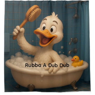 Personalised White Duck in Bathtub Shower Curtain