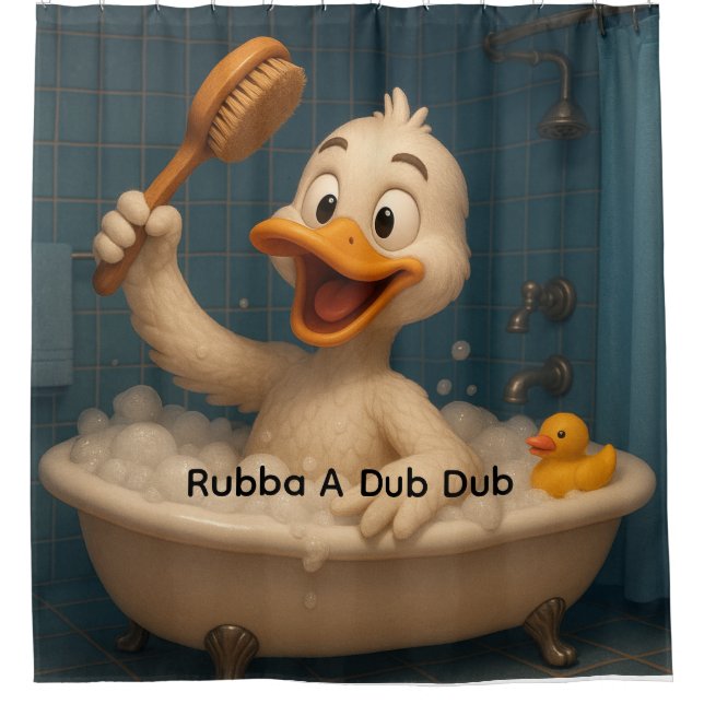 Personalised White Duck in Bathtub Shower Curtain  (Front)