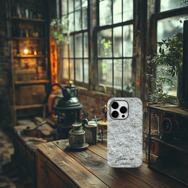 Personalised White Embroidered Floral with Quote Case-Mate iPhone Case (Creator Uploaded)