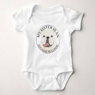 Personalised White English Bulldog Big Sister Baby Bodysuit
