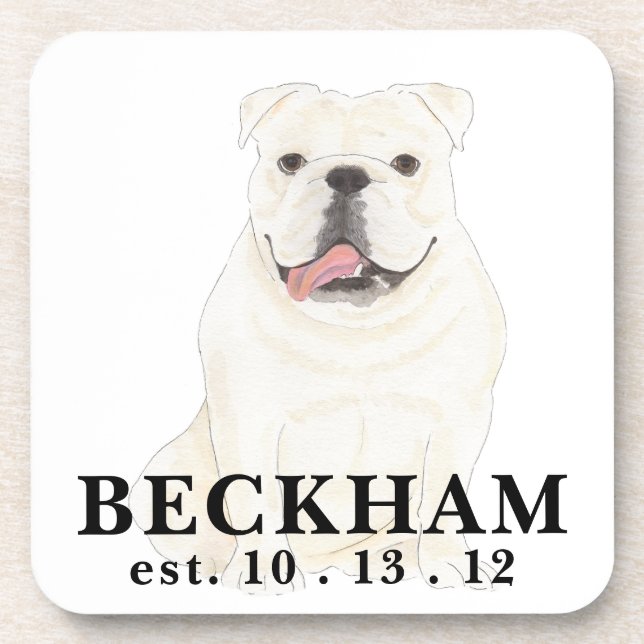 Personalised White English Bulldog Coaster (Front)