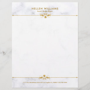 Personalised White Faux Marble Gold Floral Accent Custom Letterhead