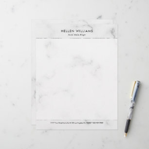 Personalised white faux marble Silver Accent Custom Letterhead