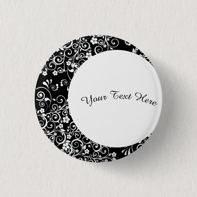 Personalised White Floral Crescent Moon 3 Cm Round Badge (Front)