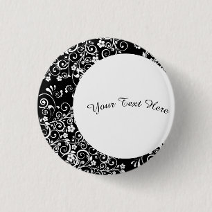 Personalised White Floral Crescent Moon 3 Cm Round Badge