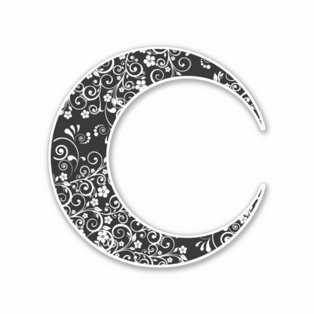 Personalised White Floral Crescent Moon Sticker (Front)