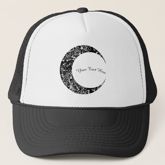 Personalised White Floral Crescent Moon Trucker Hat (Front)