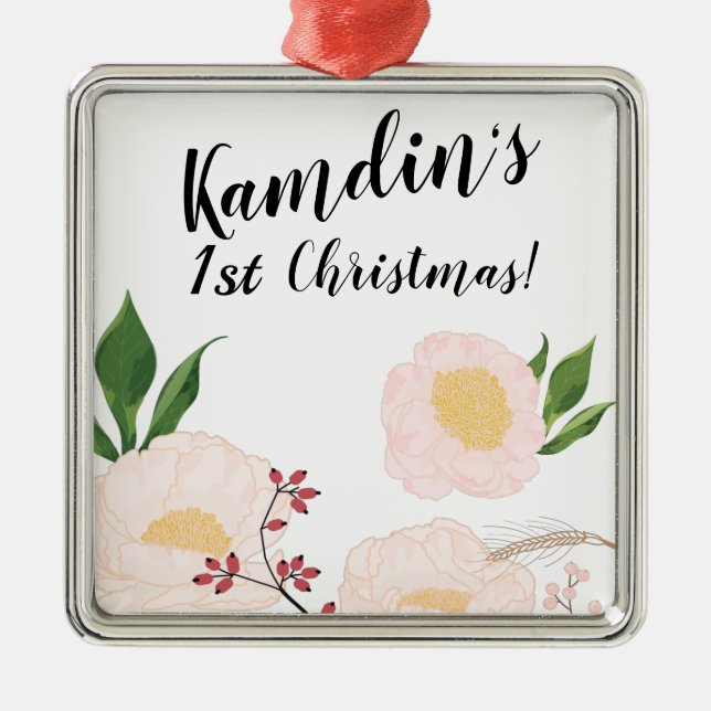 Personalised White Floral Flowers on White Metal Tree Decoration (Front)