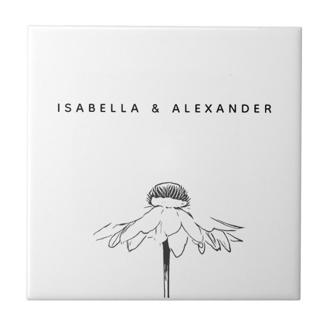 Personalised White Floral Line Anniversary Wedding Tile (Front)