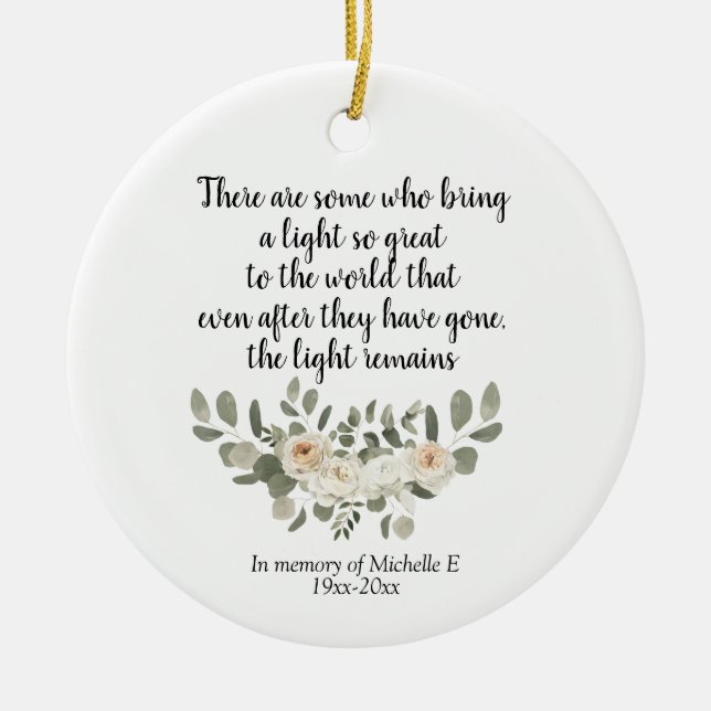 Personalised White Floral Memorial Quote Ceramic Tree Decoration (Front)