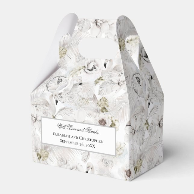 Personalised White Floral Swans Wedding  Favour Box (Front Side)