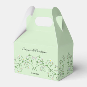 Personalised White Floral Vine Heart Mint Green Favour Box