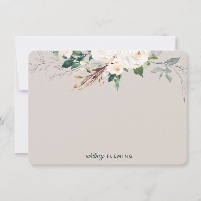 Personalised White Floral Watercolor Greenery Mrs Card (Front)