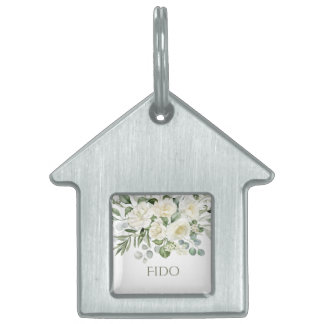 Personalised White Floral Wedding Pet Tag