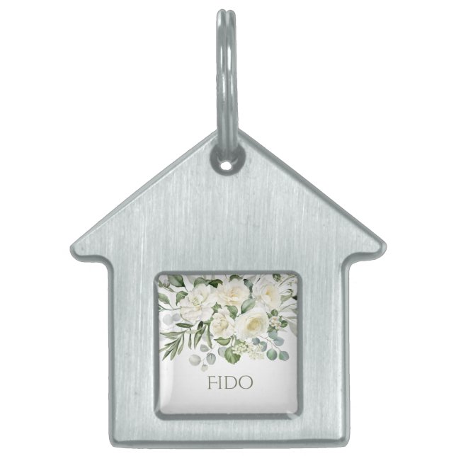 Personalised White Floral Wedding Pet Tag (Front)