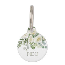 Personalised White Floral Wedding Pet Tag