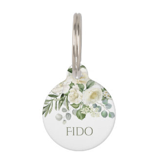 Personalised White Floral Wedding Pet Tag