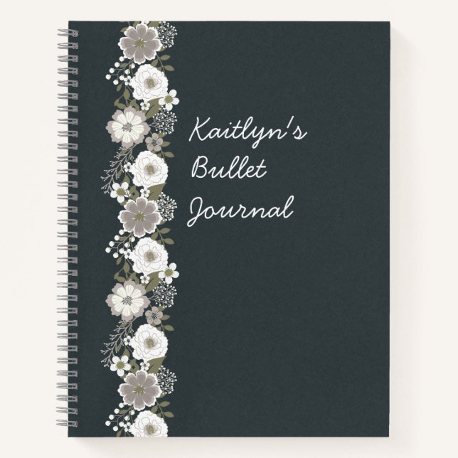 Personalised White Flowers Bullet Journal (Front)