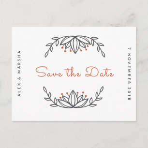 Personalised - White Foliage Save the Date Postcard