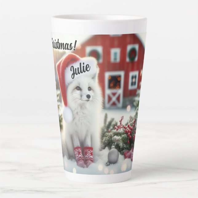 Personalised White Fox with barn  Latte Mug (Front)