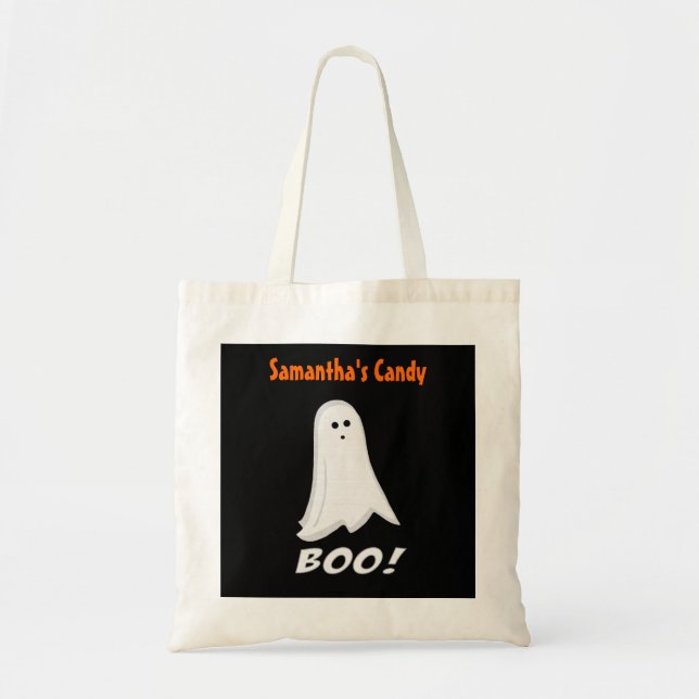 Personalised White Ghost Halloween Treat Bags (Front)