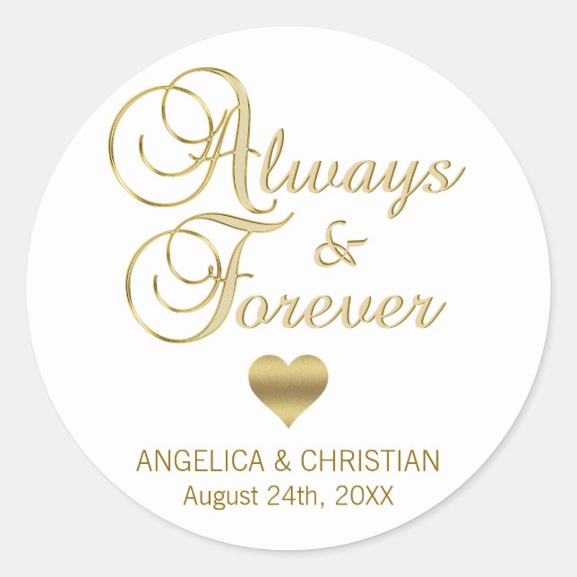 Personalised White Gold ALWAYS & FOREVER Wedding Classic Round Sticker (Front)