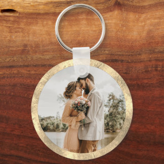 Personalised White & Gold Chic Minimal Wedding Key Ring