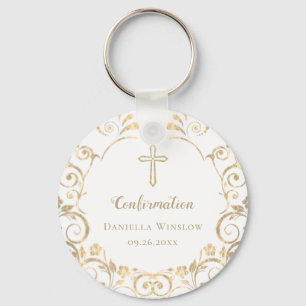 Personalised White Gold Cross Girls Confirmation Key Ring