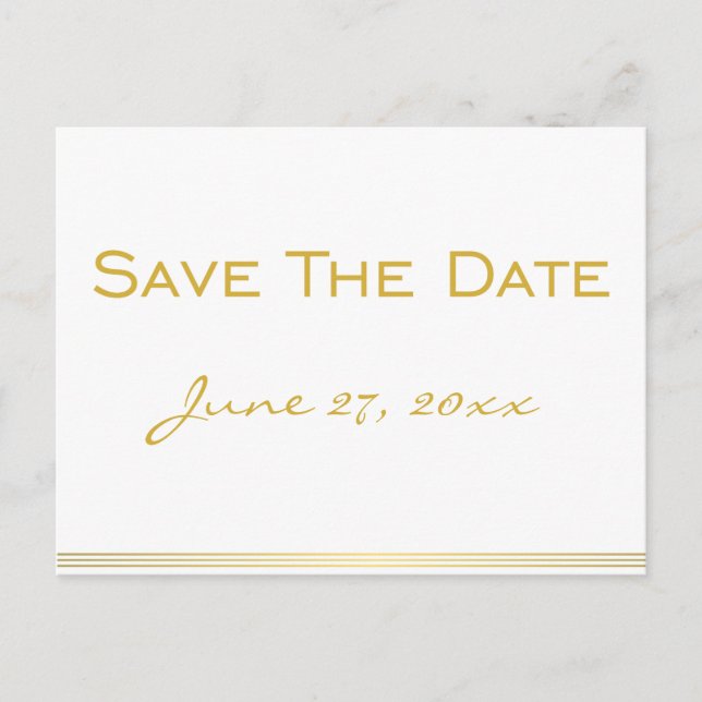 Personalised White Gold Save The Date Postcards (Front)