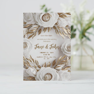 [Personalised] White & Gold Wedding Invitation