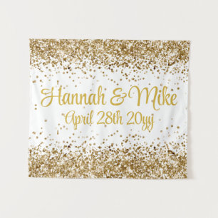 Personalised White Gold Wedding Photo Booth Prop  Tapestry