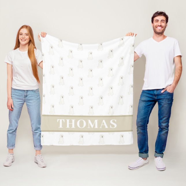 Personalised White Golden Doodle Dog Fleece Blanket (In Situ)