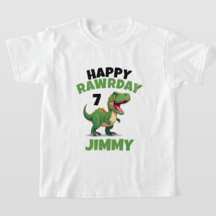 Personalised White & Green Rawr Kid Trex Birthday T-Shirt