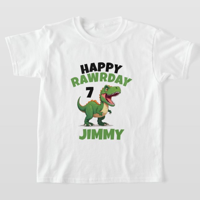 Personalised White & Green Rawr Kid Trex Birthday T-Shirt (Laydown)