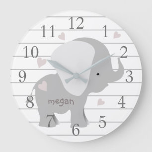 Personalised White Grey Elephant Wall Clock