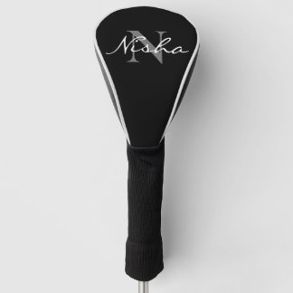 Personalised White Grey Monogram Name Black   Golf Head Cover