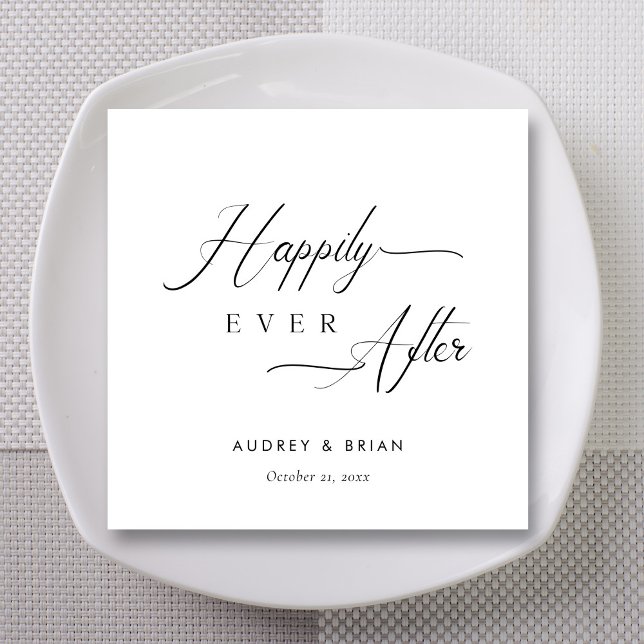 Personalised White "Happily Ever After" Wedding Napkin (Personalized White Happily Ever After Wedding Napkins)