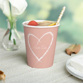 Personalised White Heart Bridal Shower Rose Gold Paper Cups