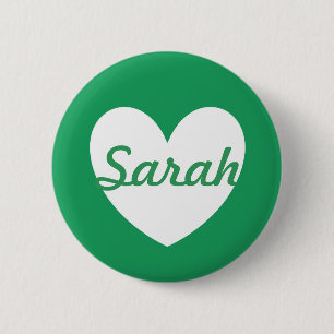 Personalised White heart on Kelly green 6 Cm Round Badge