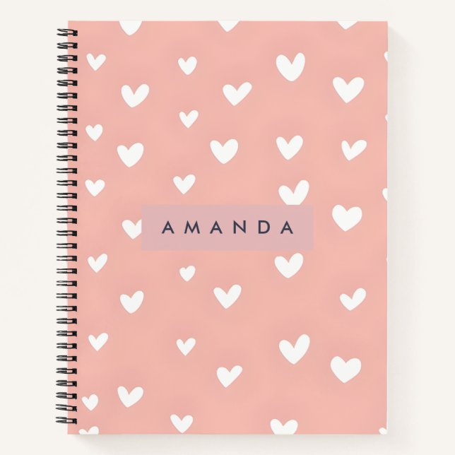 Personalised White Heart Pattern on Blush  Notebook (Front)