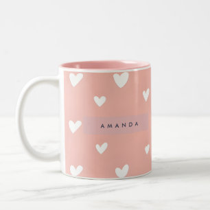 Personalised White Heart Pattern on Blush Two-Tone Coffee Mug