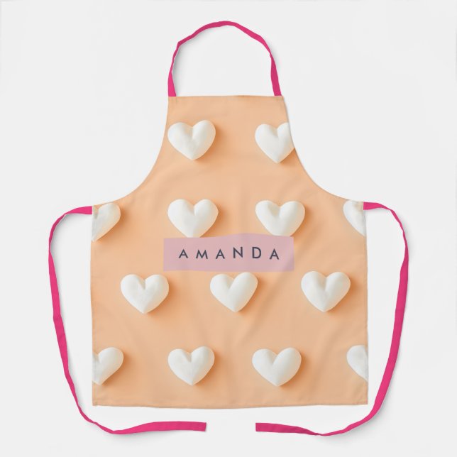 Personalised White Heart Pattern on Peach Apron (Front)