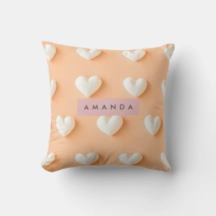 Personalised White Heart Pattern on Peach Cushion