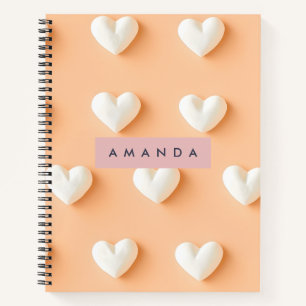 Personalised White Heart Pattern on Peach Notebook