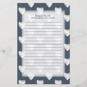Personalised White Hearts on Navy Blue Stationery