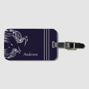 Personalised White Herons Birds Navy Blue Luggage Tag