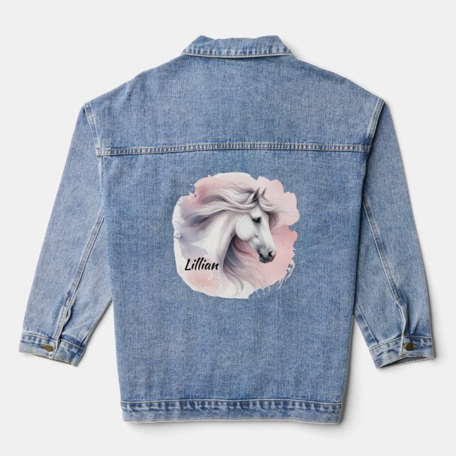 Personalised White Horse Denim Jacket (Back)