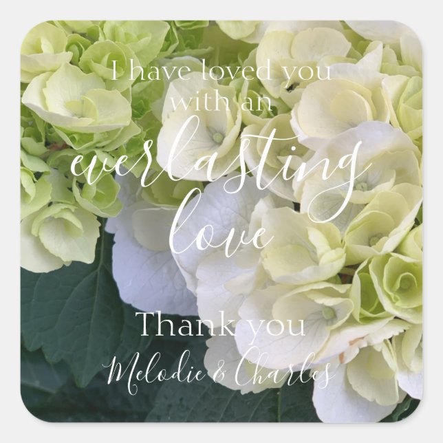 Personalised White Hydrangea Elegant Love Wedding Square Sticker (Front)