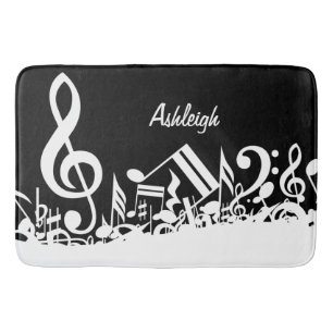 Personalised White Jumbled Musical Notes on Black Bath Mat